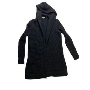Vince Black Wool Cashmere Waffle Knit Hooded Open Front Cardigan Sweater Mens M